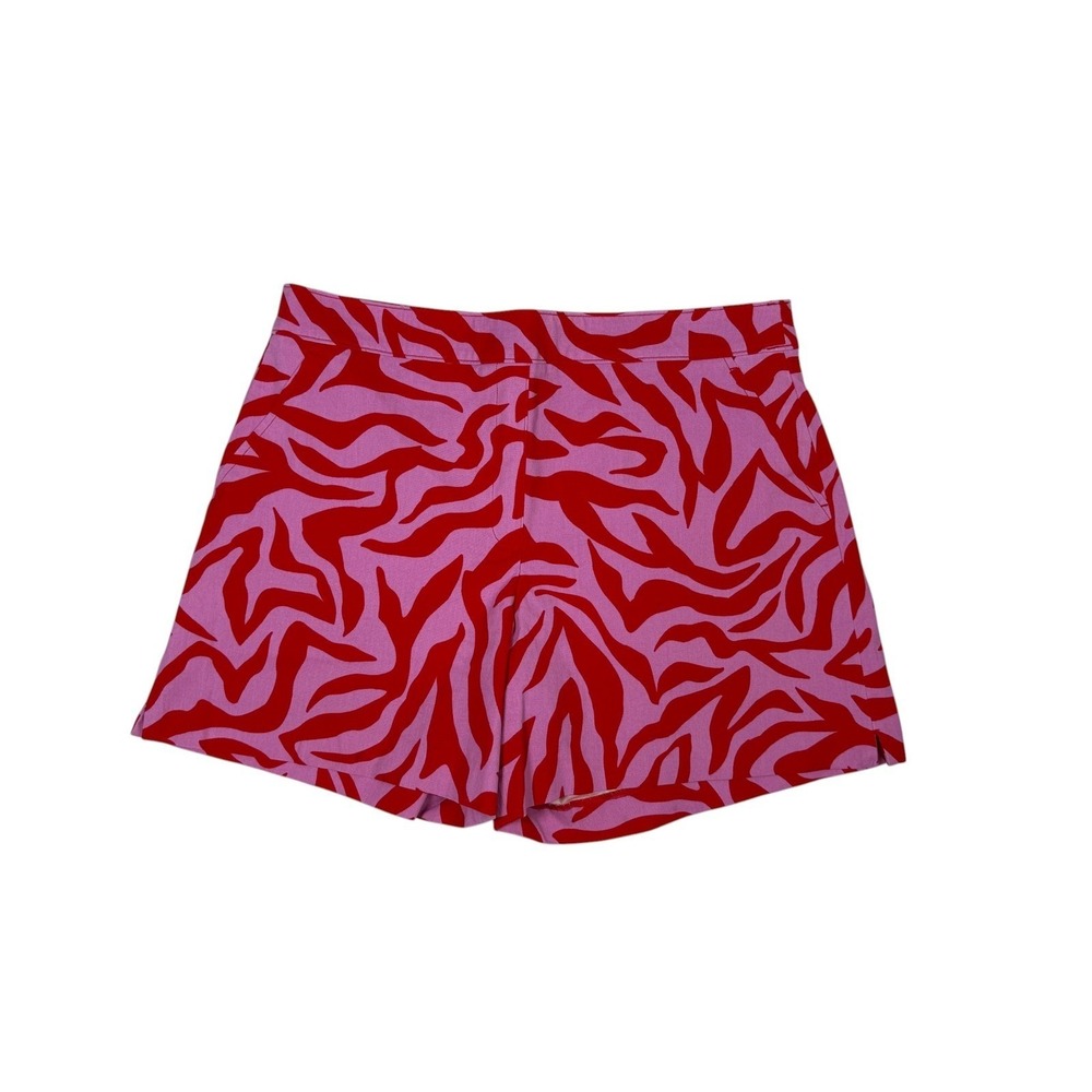 Spanx Large Pink Red Zebra Print Pull On Side Slit Shorts Athleisure Women